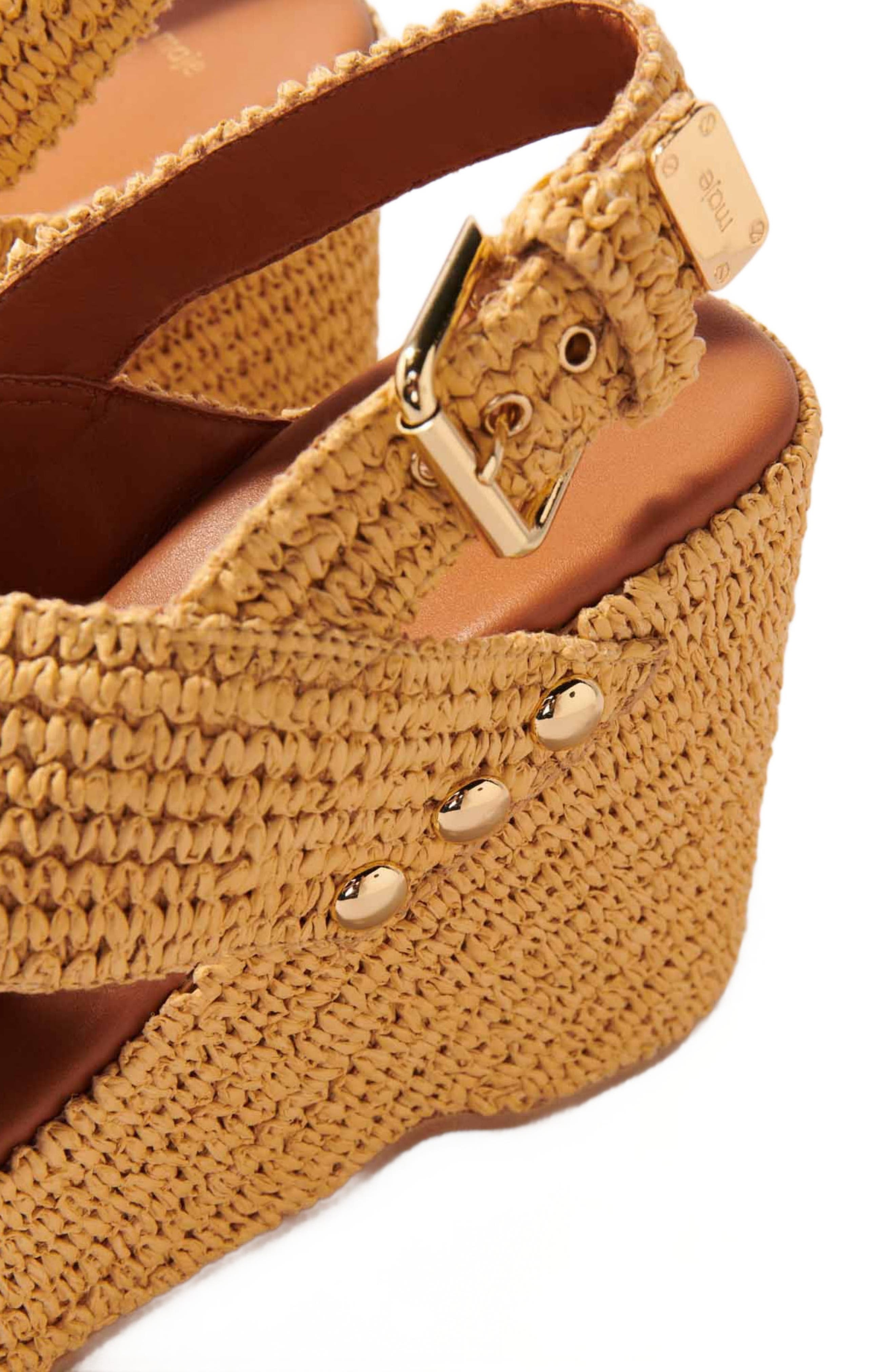 Wedge sandals with raffia effect, Alternate, color, Beige light
