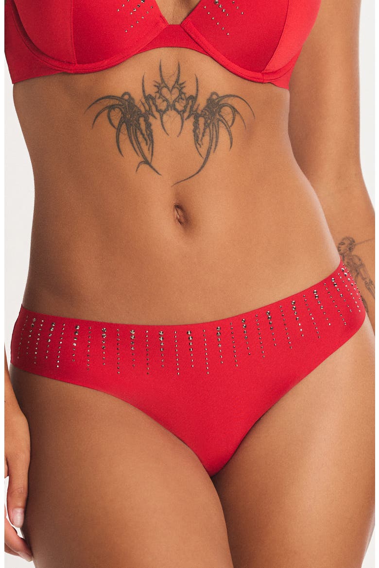 Microfiber Rhinestone Thong, Main, color, TIMELESS RED