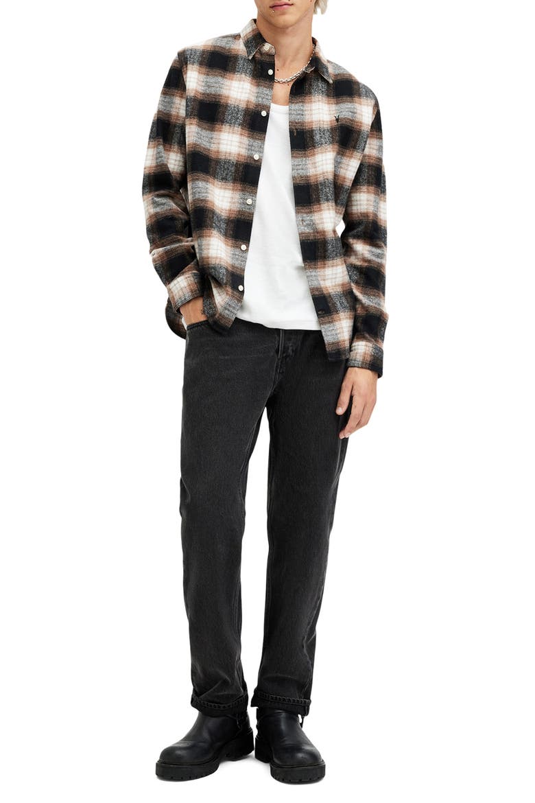 Mercy Plaid Cotton Flannel Button-Up Shirt, Alternate, color, RUSTY ORANGE/BLACK/WHITE