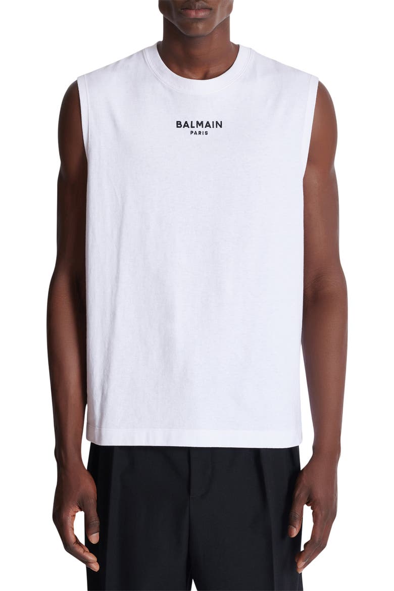 Embroidered Balmain Paris tank top, Alternate, color, white