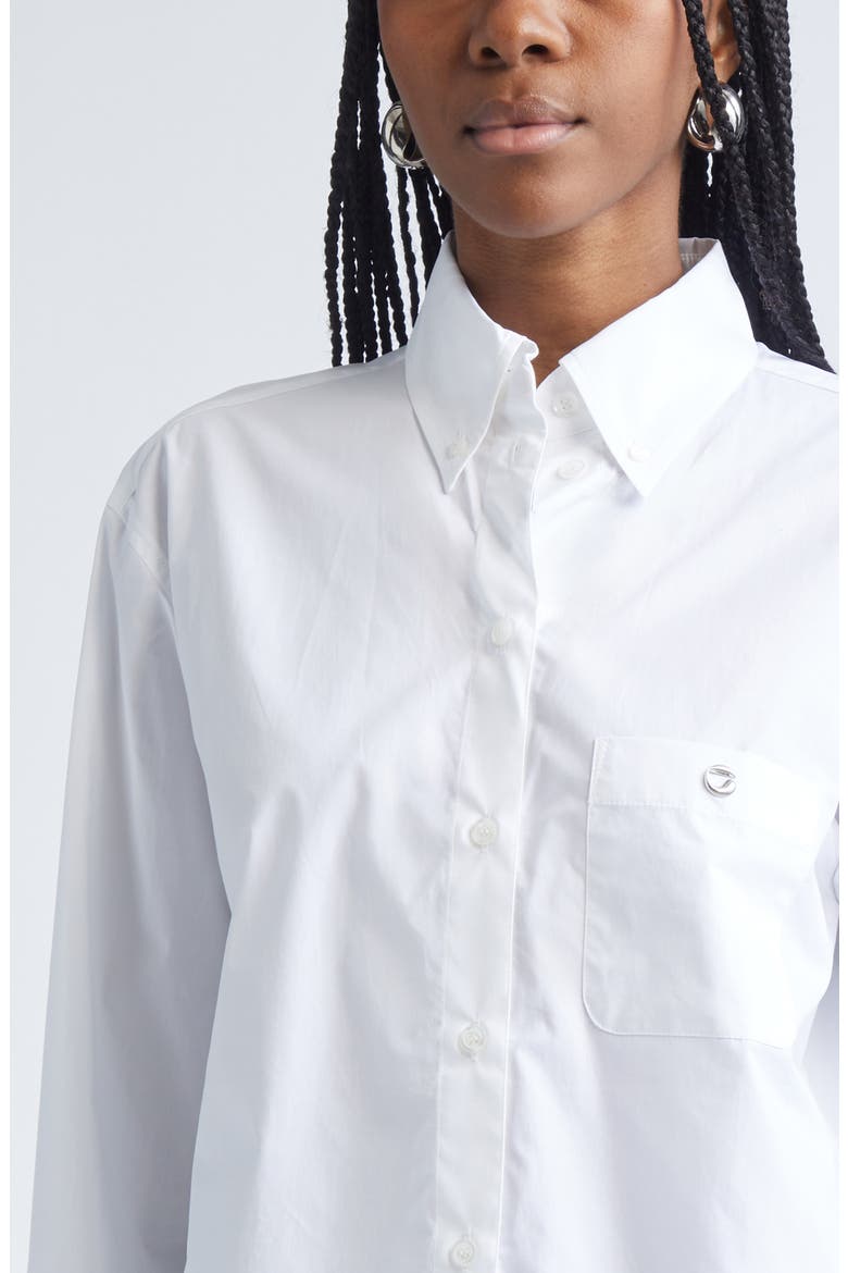 Boyfriend Logo Cotton Button-Down Shirt, Alternate, color, WHITE