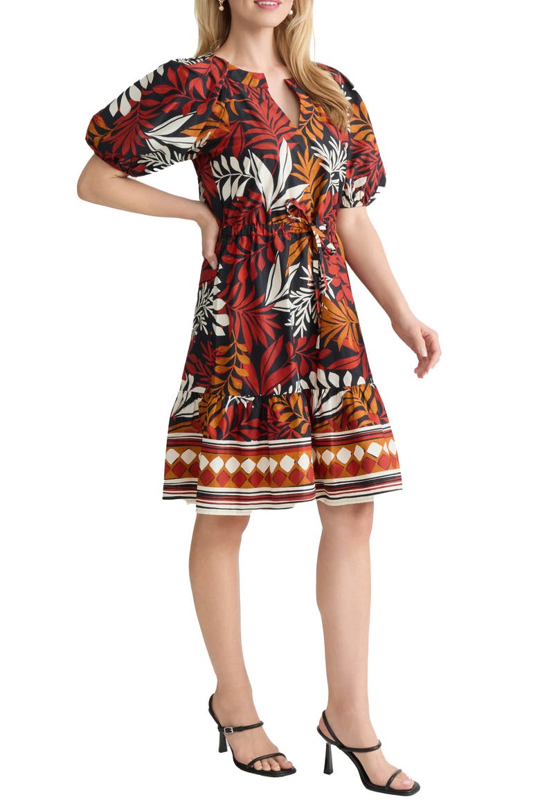 Botanical Print Fit & Flare Dress, Alternate, color, DARK SPICE MULTI