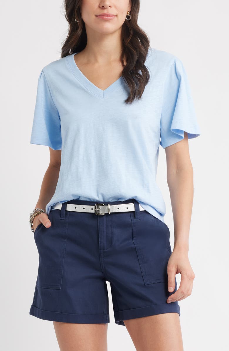 Caslon<sup>®</sup> Bell Sleeve V-Neck T-Shirt, Main, color, Blue Windsurfer