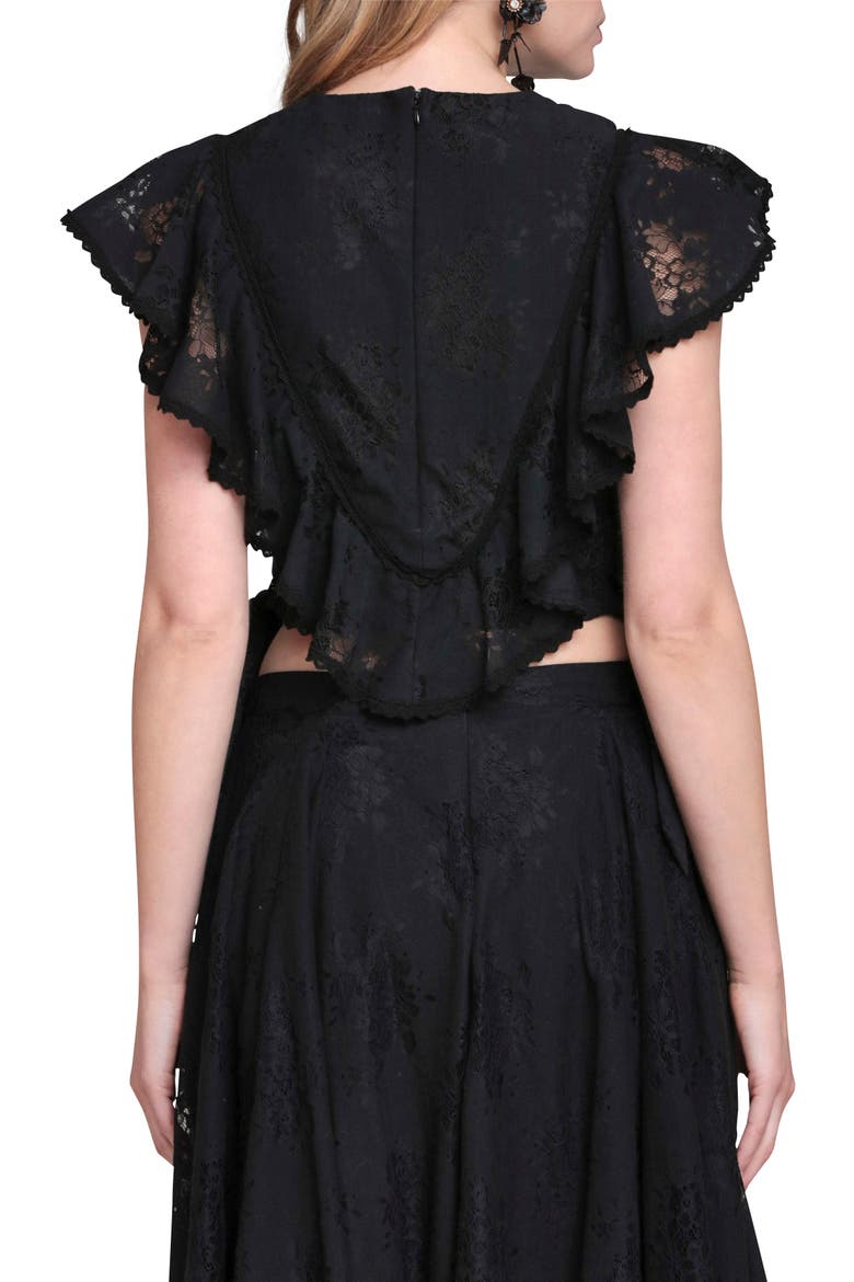 Lace & Ruffle Crop Top, Alternate, color, BLACK