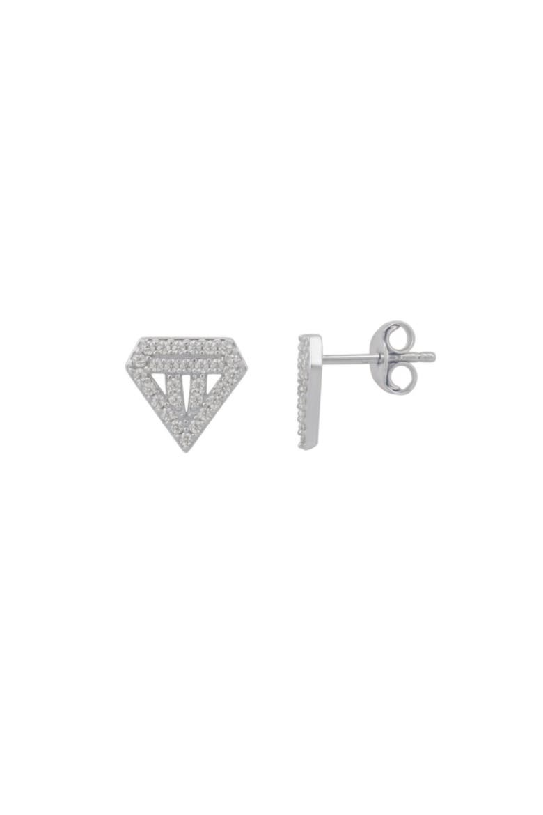 Sterling Silver Diamond Stud Earring, Main, color, Silver