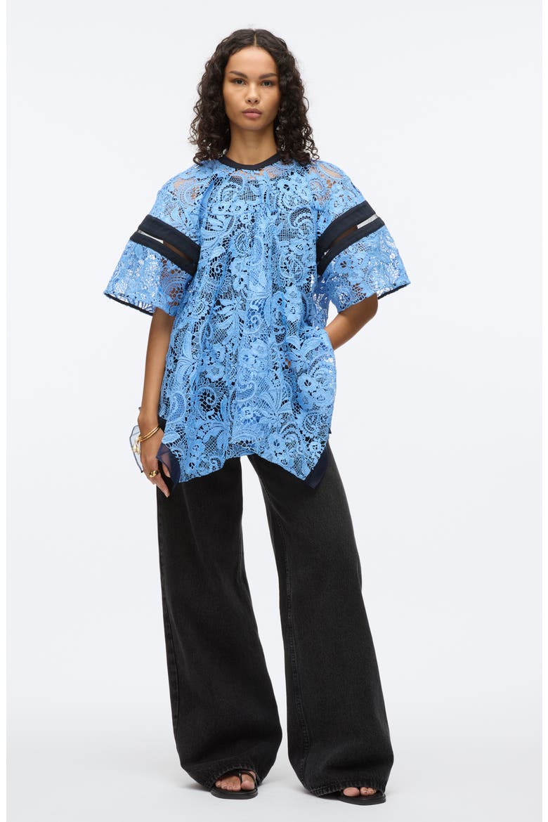 Corded Lace Short Sleeve Top, Alternate, color, CADET BLUE MULTI