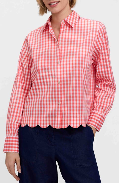 Scarlett Gingham Scallop Hem Button-Up Shirt