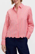 Foxcroft Scarlett Gingham Scallop Hem Button-Up Shirt
