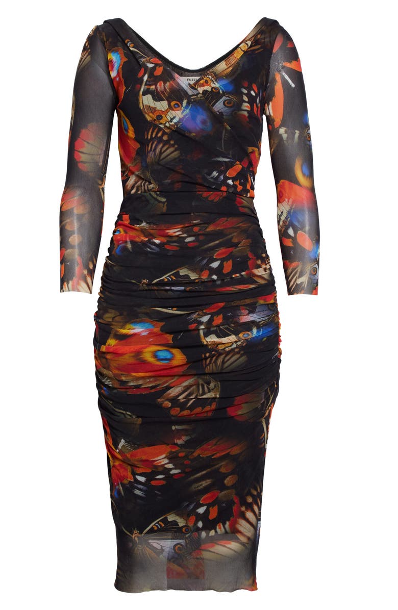 Fuzzi Butterfly Print Ruched Dress, Alternate, color,