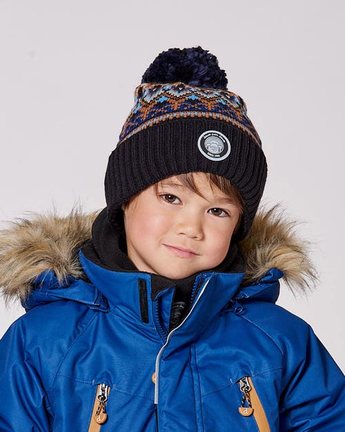 Deux Par Deux Lined Knit Winter Hat With Pompom In Black