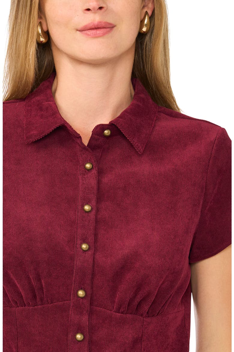 Corduroy Short Sleeve Button Front Shirt, Alternate, color, CRISP MERLOT