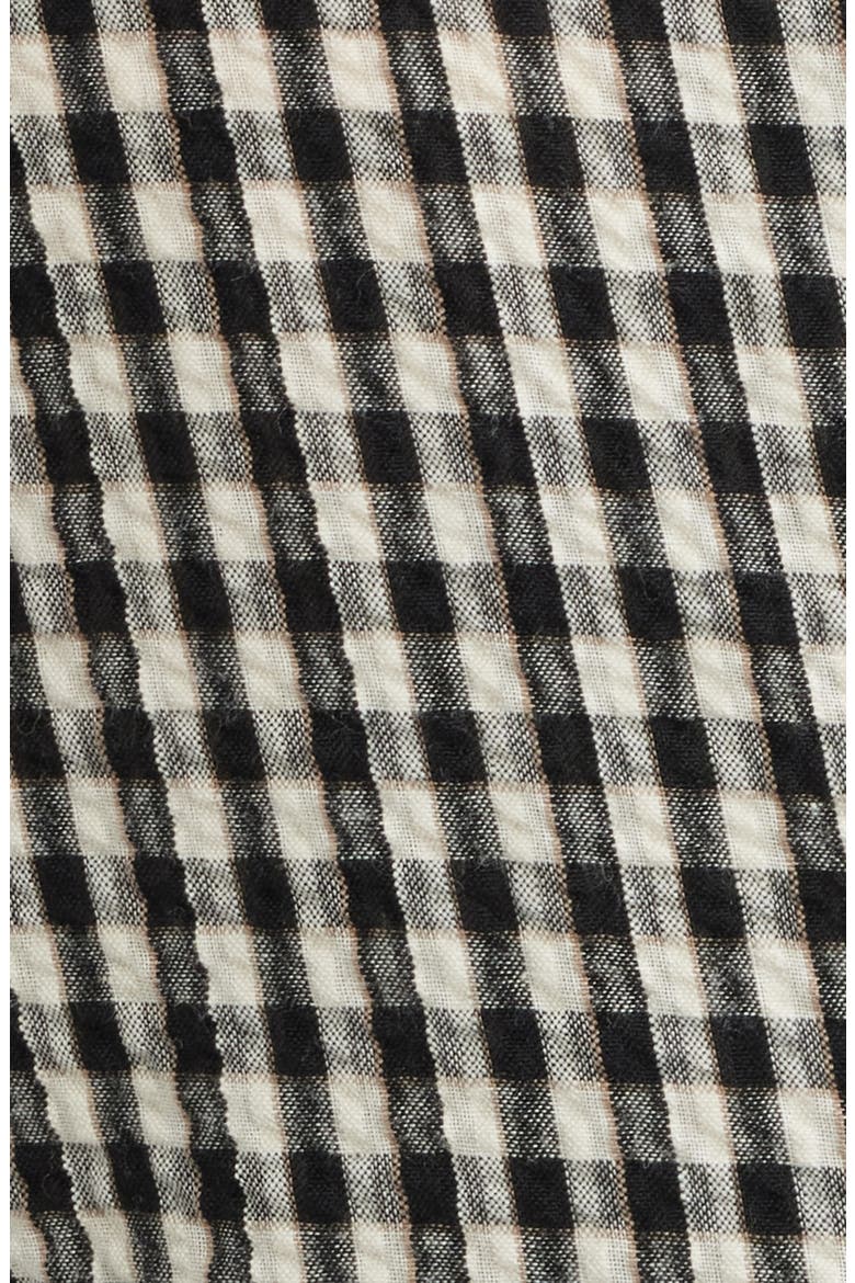 Anemone Gingham Long Sleeve Seersucker Wrap Dress, Alternate, color, NOIR