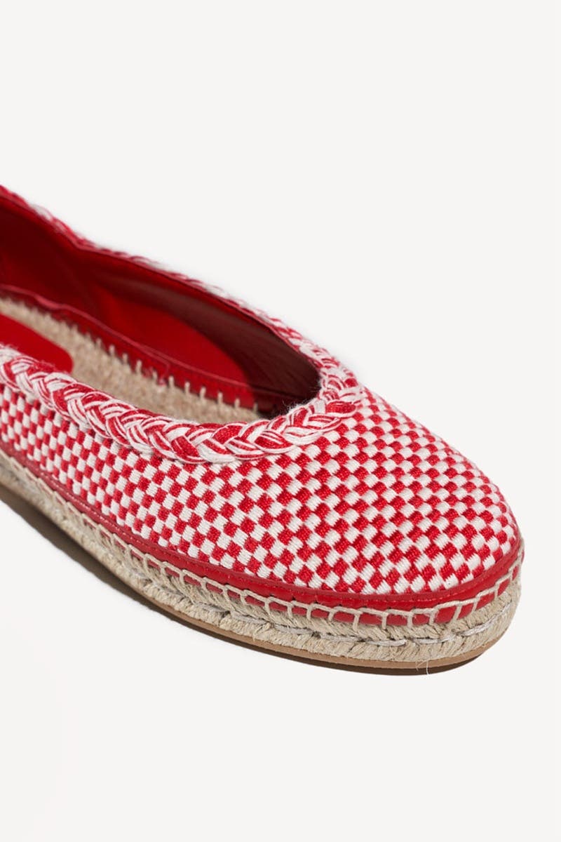 Magda Handwoven Espadrille Ballet Sleep-Ons Flat with Lace Up Ankle Tie, Alternate, color, Ivory Red