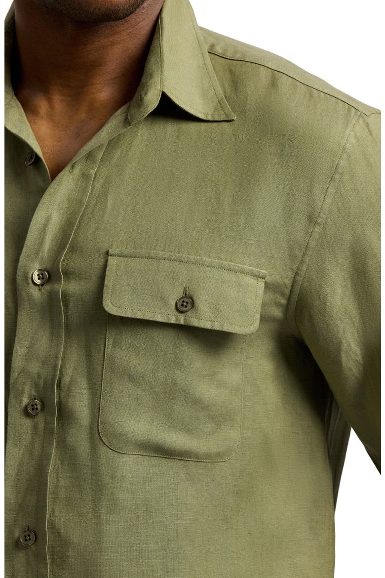 Silk & Linen Button-Up Shirt, Alternate, color, FERN GREEN