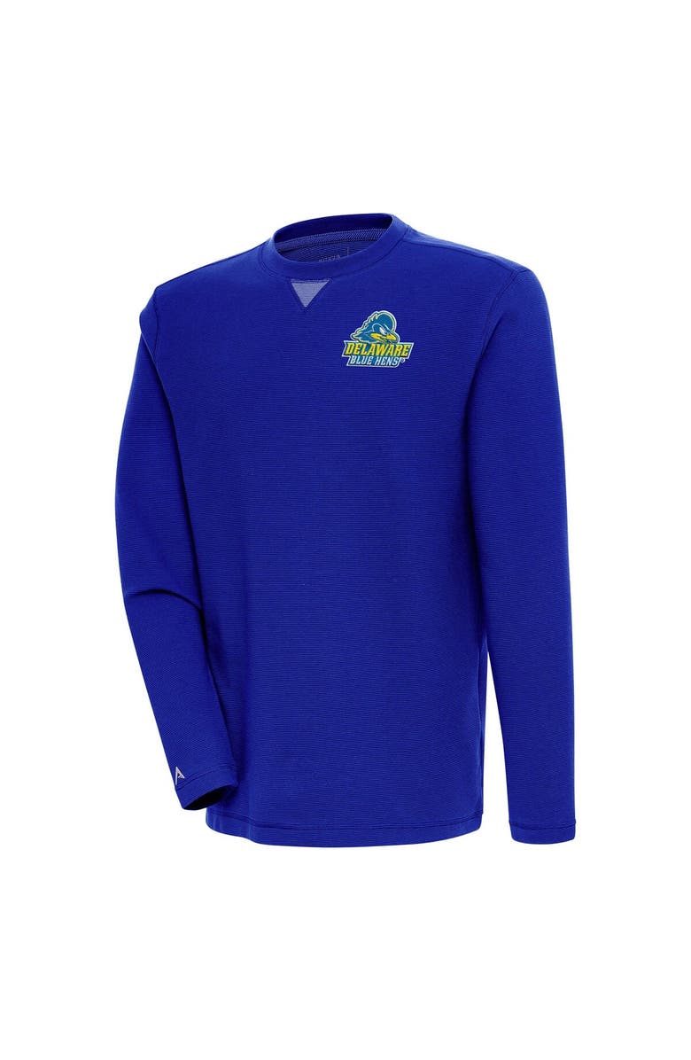 ANTIGUA Men's Antigua Royal Delaware Fightin' Blue Hens Flier Bunker Pullover Sweatshirt, Main, color, 