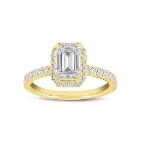 Arpine 14K Yellow Gold Emerald Cut Lab Grown Diamond Halo Engagement Ring - 2 Ct