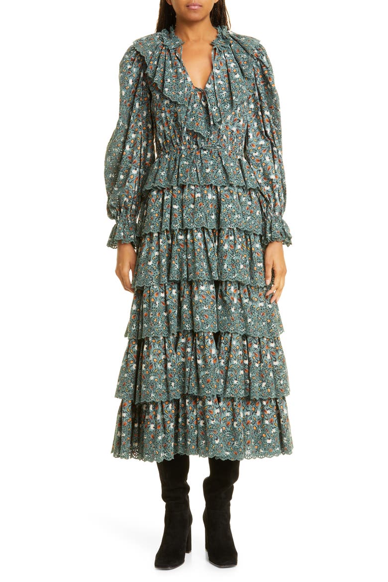 Odile Ruffle Maxi Dress, Main, color, DRAGONFLY