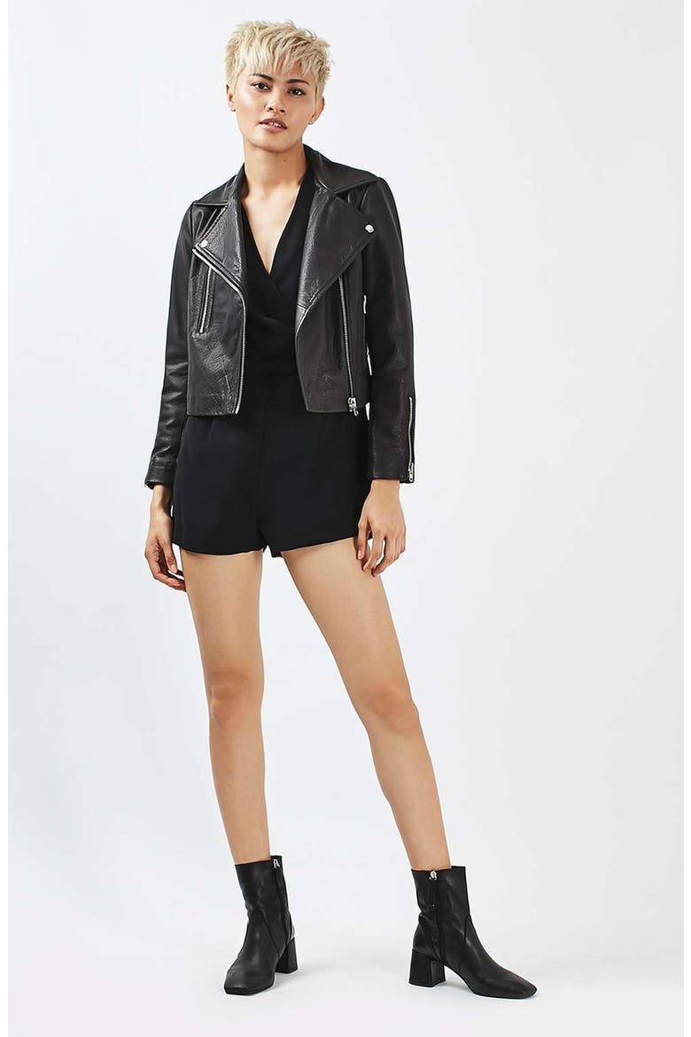 Dree Trumpet Sleeve Romper, Alternate, color, BLACK