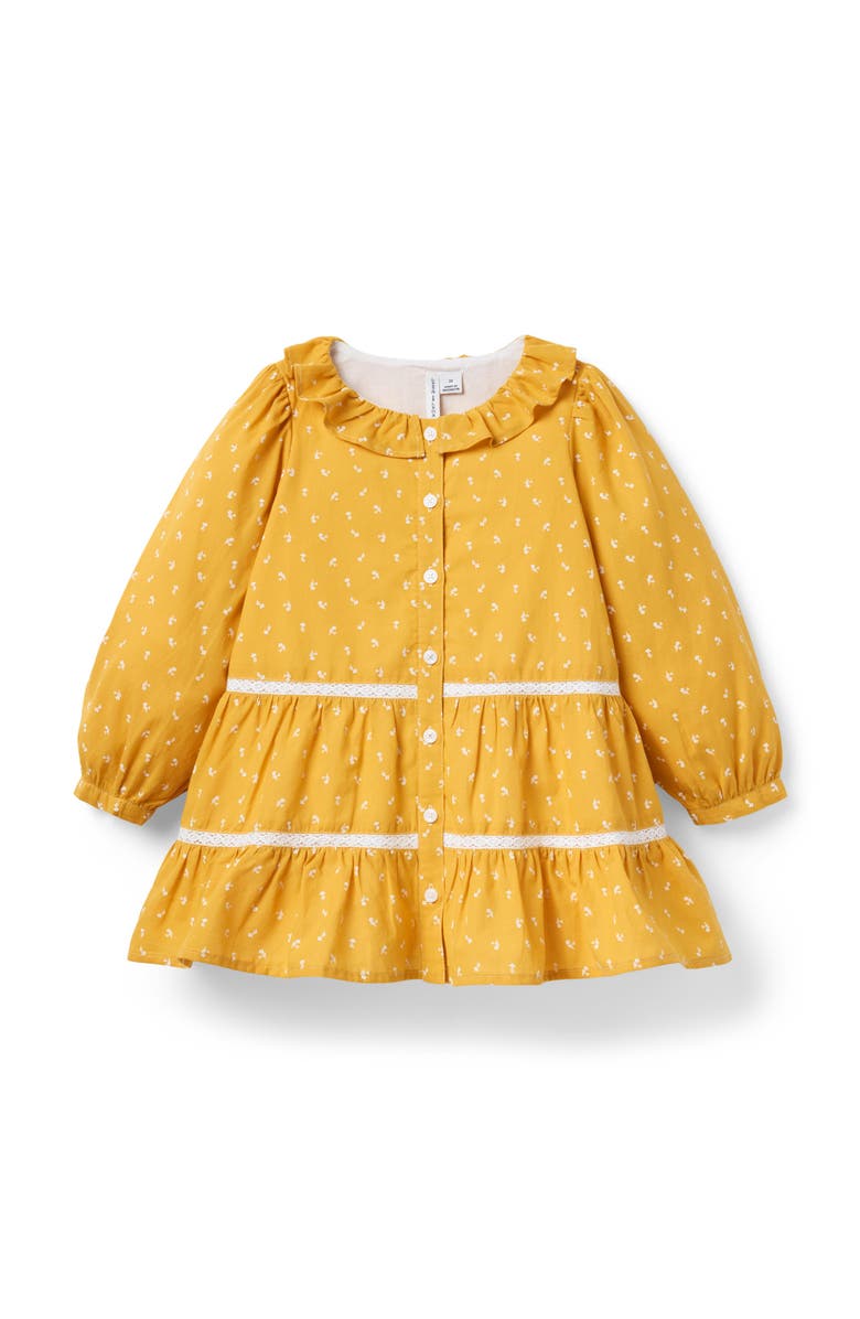 Janie and Jack Floral Lace Trim Tiered Dress, Main, color, Yellow