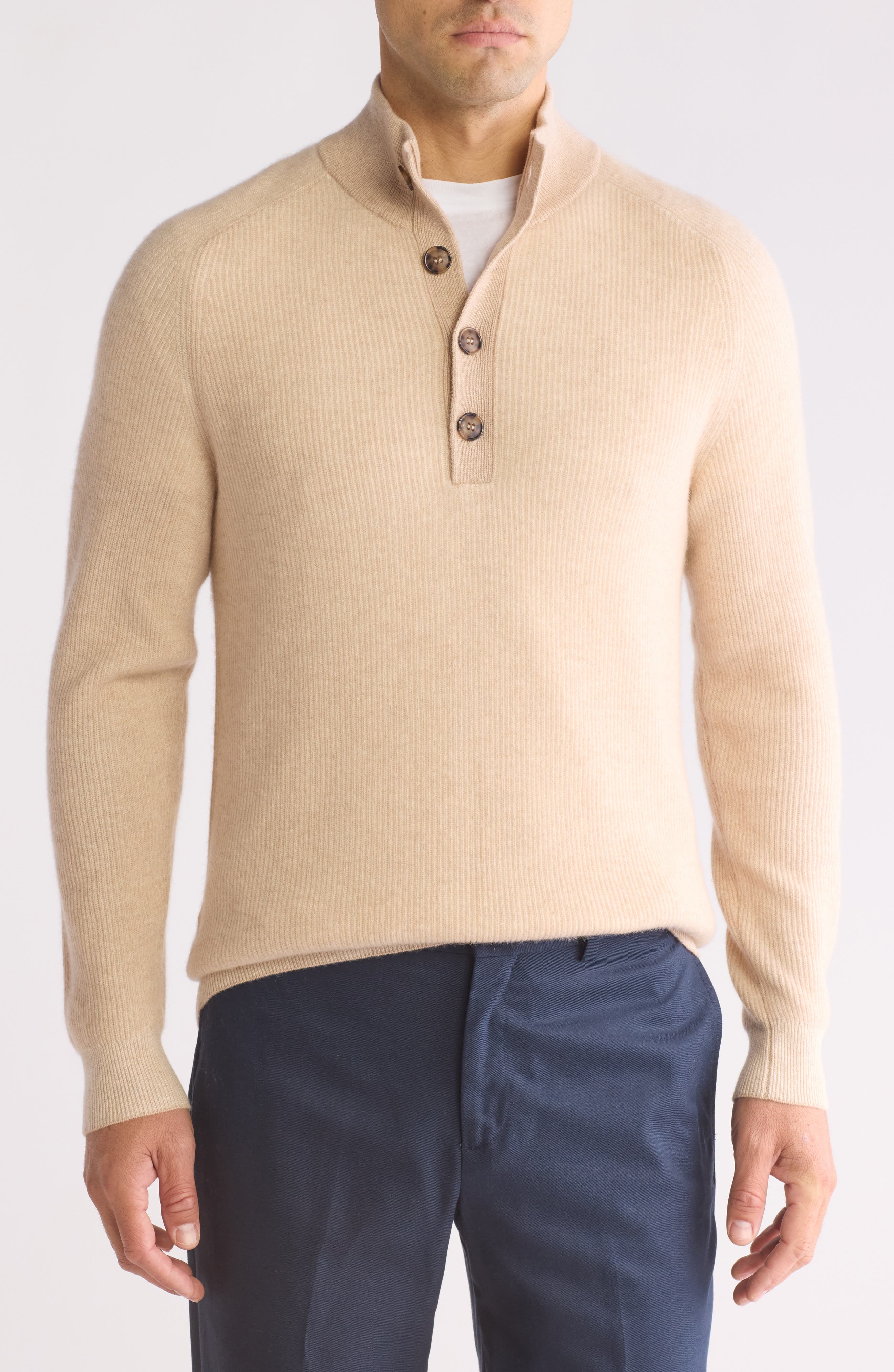 Amicale Rib Cashmere Mock Neck Sweater