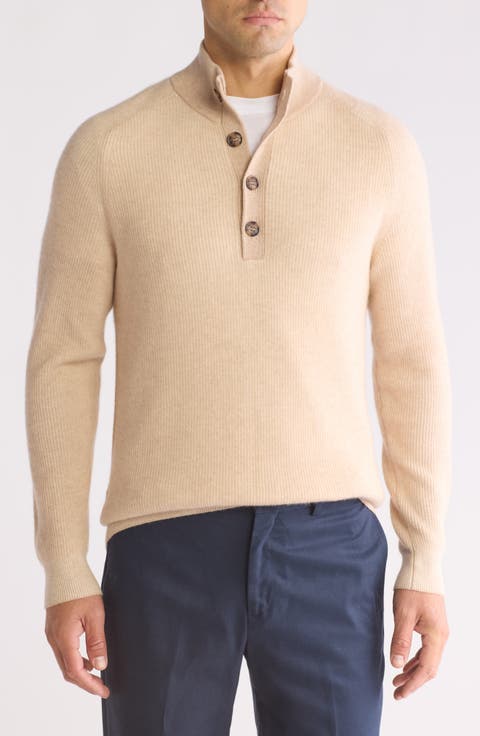 Rib Cashmere Mock Neck Sweater