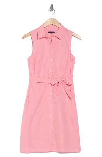 Tommy Hilfiger Micro Check Sleeveless Cotton Shirtdress In Rosette/bright White