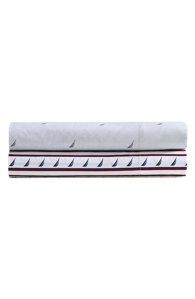 Nautica Stripe J-Class Sheet Set, Alternate, color, Autumn Berry Red/ Navy