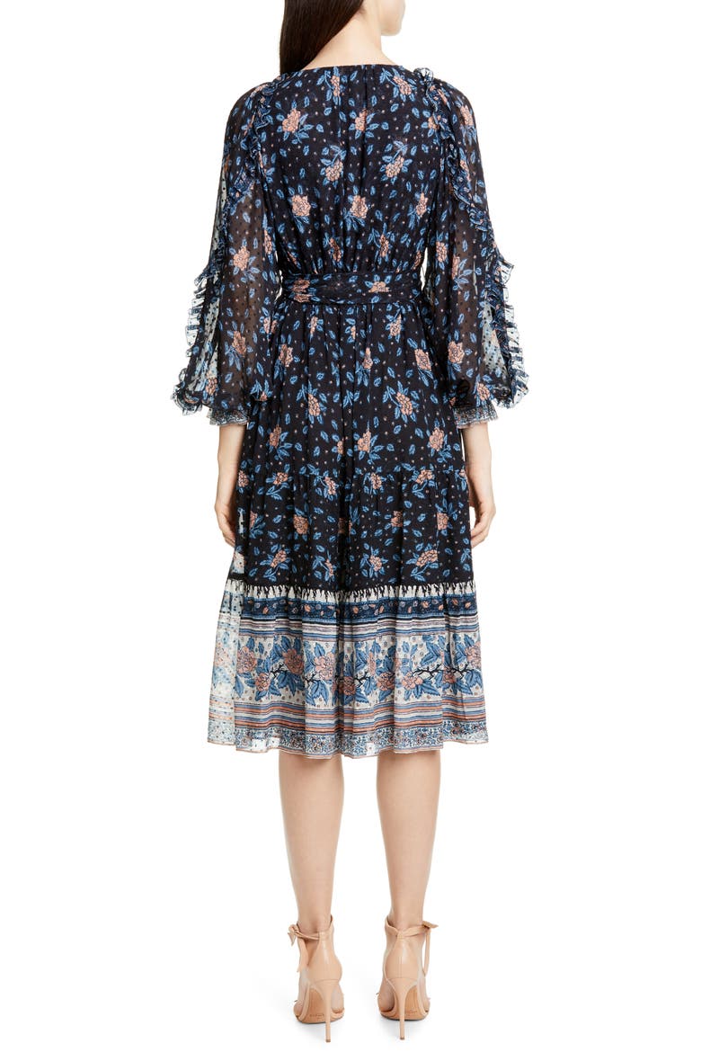 Romilly Silk Blend Jacquard Midi Dress, Alternate, color, NOIR