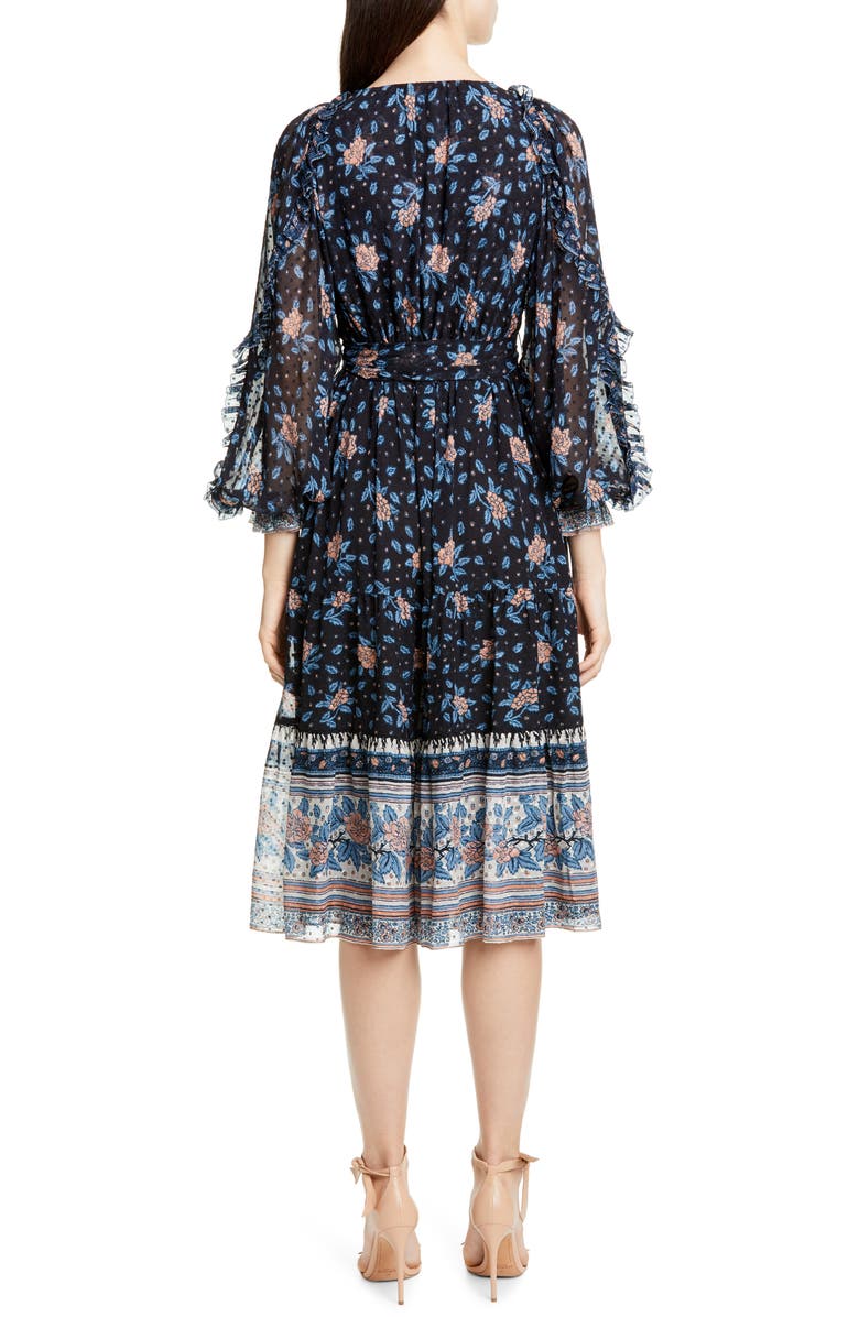 Ulla Johnson Romilly Silk Blend Jacquard Midi Dress, Alternate, color, 