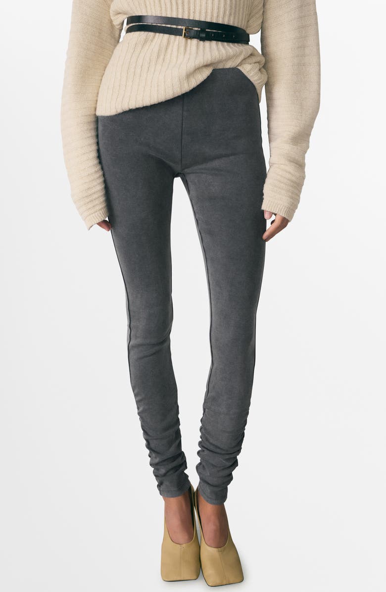 MANGO Ruched Stretch Cotton Leggings, Main, color, 