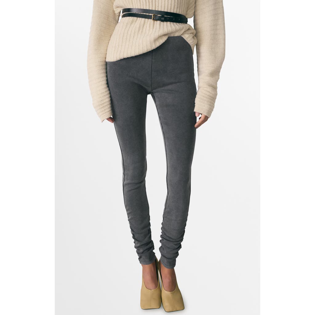 Mango Ruched Stretch Cotton Leggings In Grey
