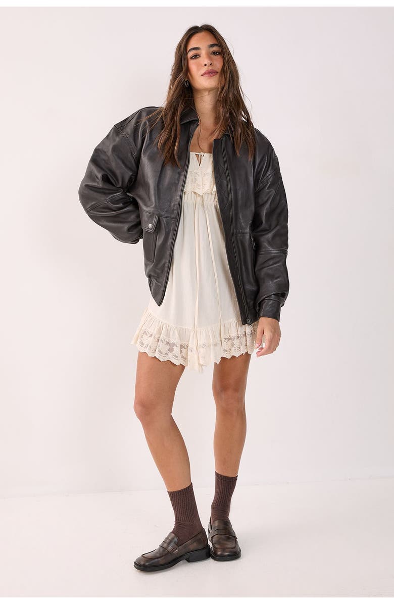 NASTY GAL Real Leather Oversized Bomber Jacket, Alternate, color, Chocolate
