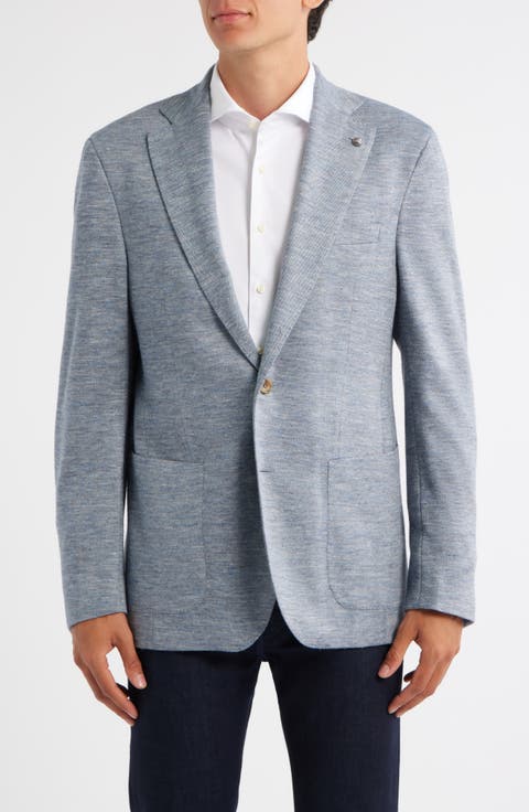 Hartford Blue Knit Wool & Silk Blend Mélange Sport Coat