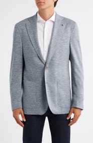 Jack Victor Hartford Blue Knit Wool & Silk Blend Mélange Sport Coat