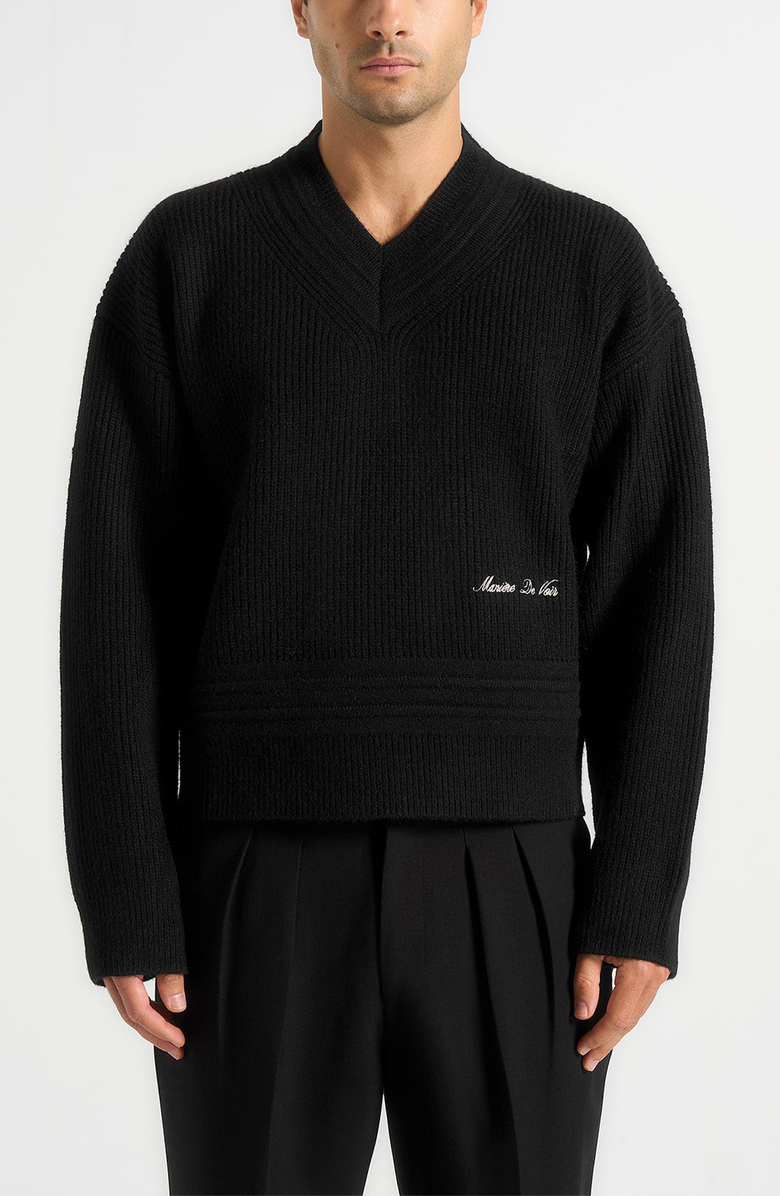 Manière De Voir Remi V-Neck Signature Knit Jumper, Alternate, color, Black