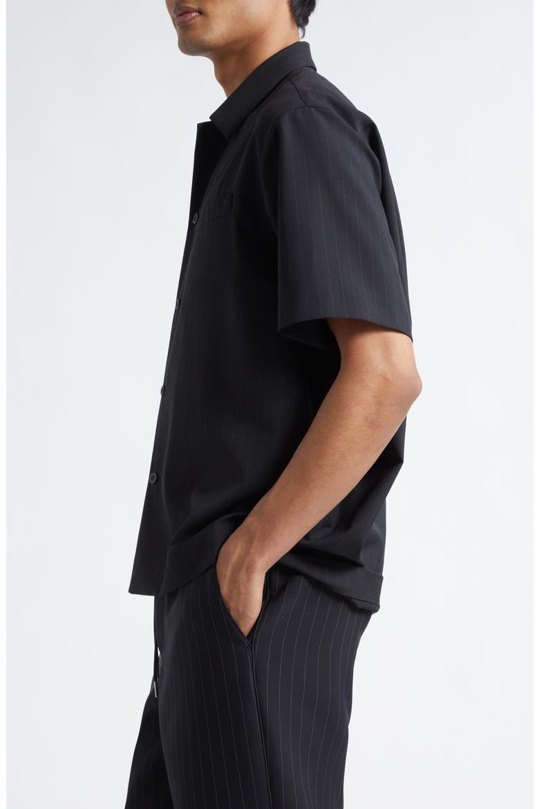 Chalk Stripe Short Sleeve Shirt, Alternate, color, BLACK
