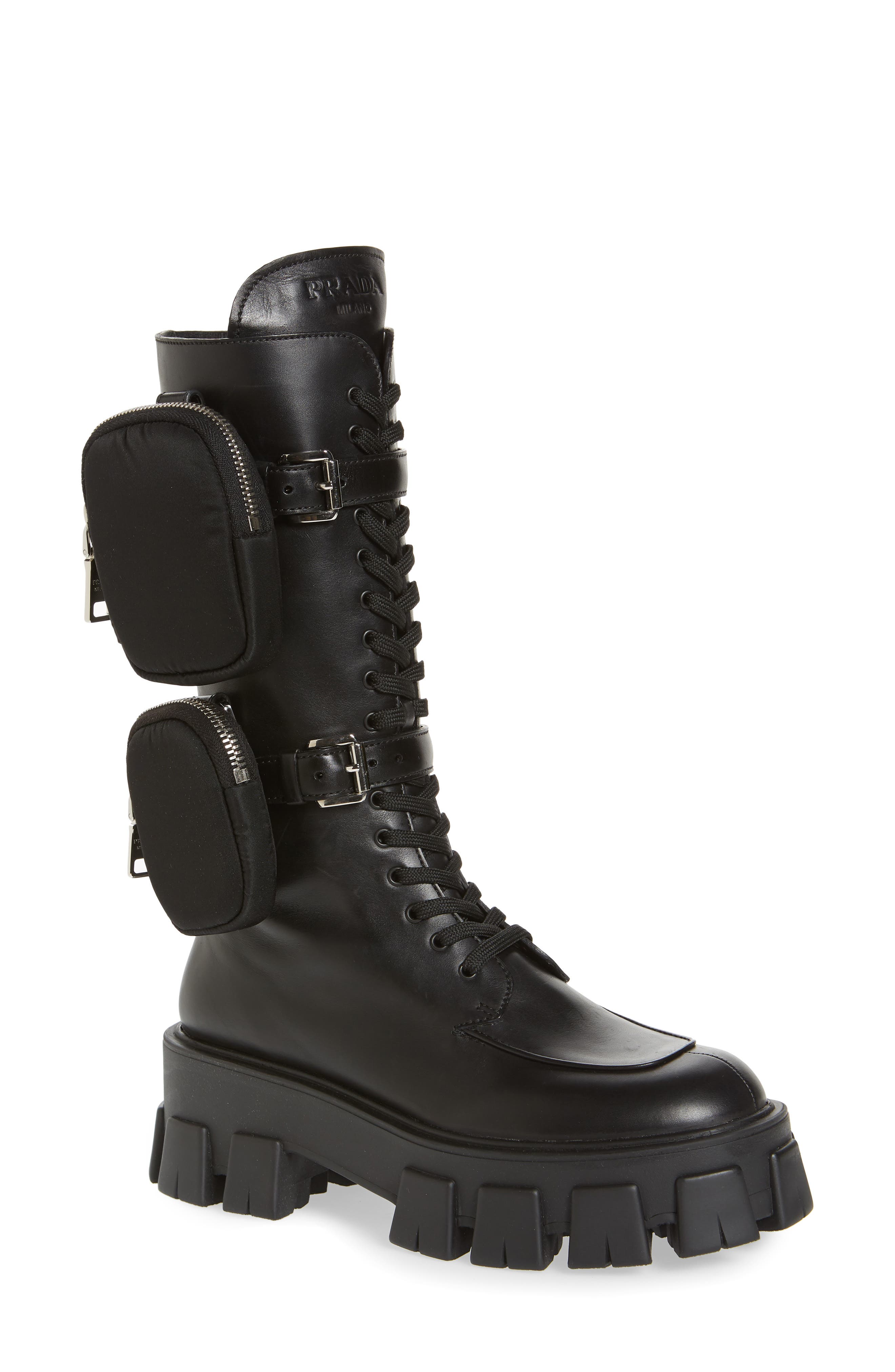 Prada Monolith Mini Bag Knee High Boot, Main, color, 