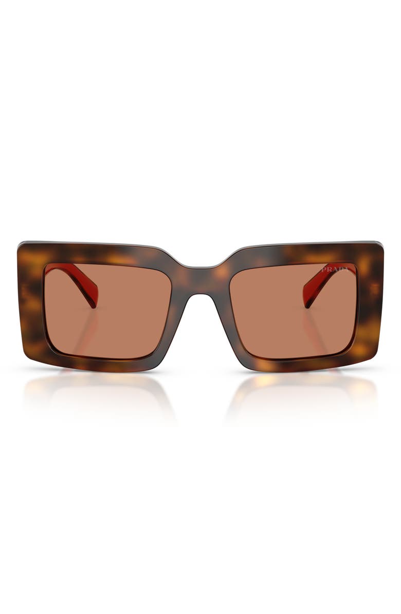 Prada 52mm Rectangular Sunglasses, Main, color, Juniper Tortoise / Brown