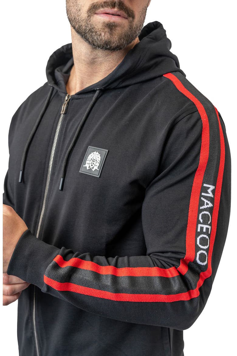 Leo Hooded Zip-Up Sweatshirt, Alternate, color, BLACK