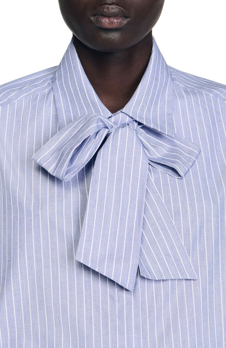 SANDRO Striped shirt with removable tie, Alternate, color, Blu / White