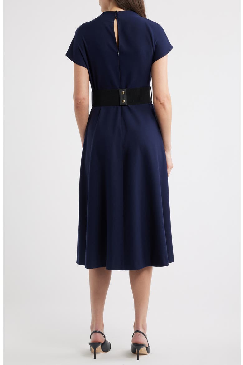 Funnel Neck Flared Midi Dress, Alternate, color, NAVY