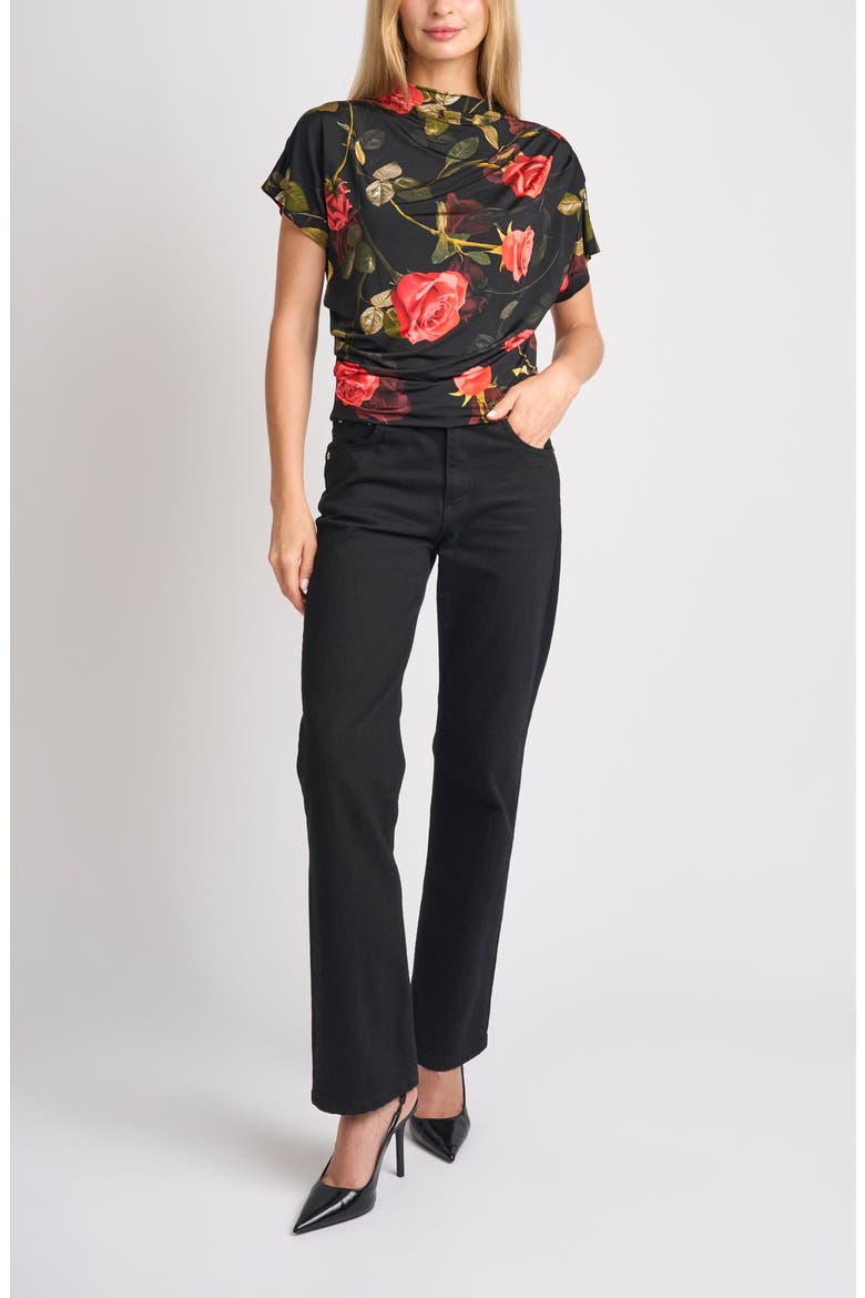 Valentina Rose Draped Neck Top, Alternate, color, RICH BLACK