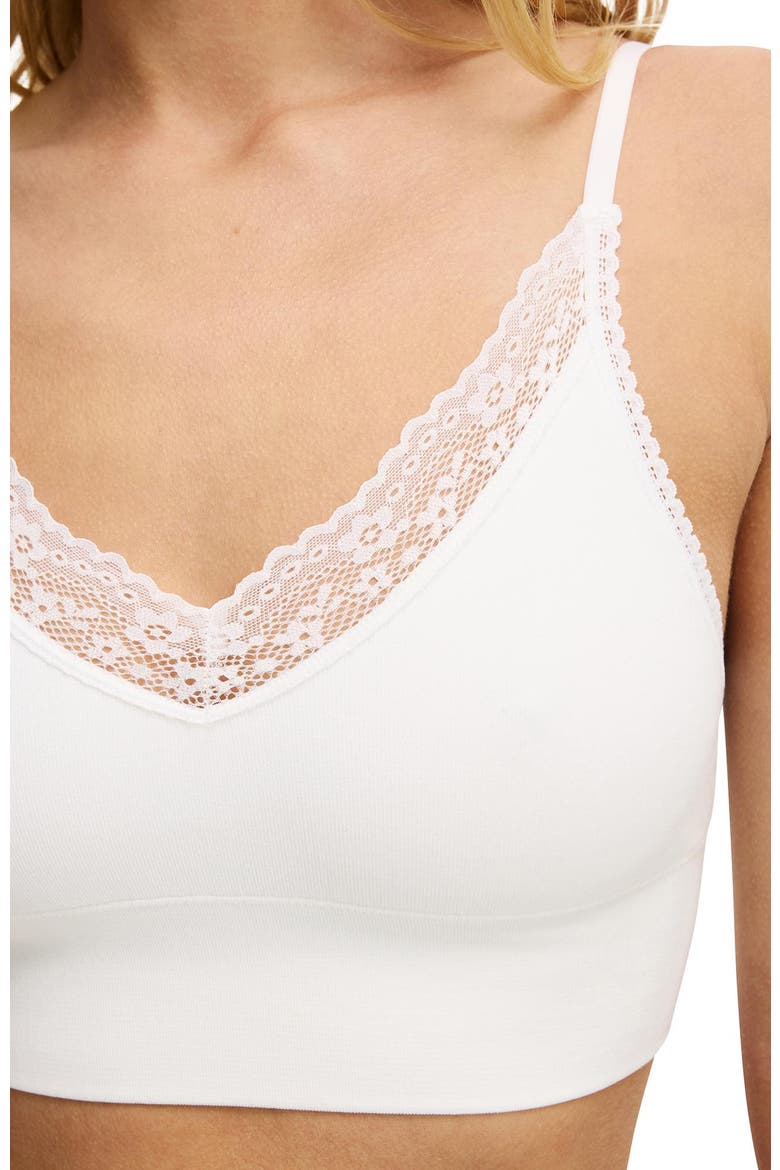 Women's Seamless Longline Lace Trim Bralette, Alternate, color, White