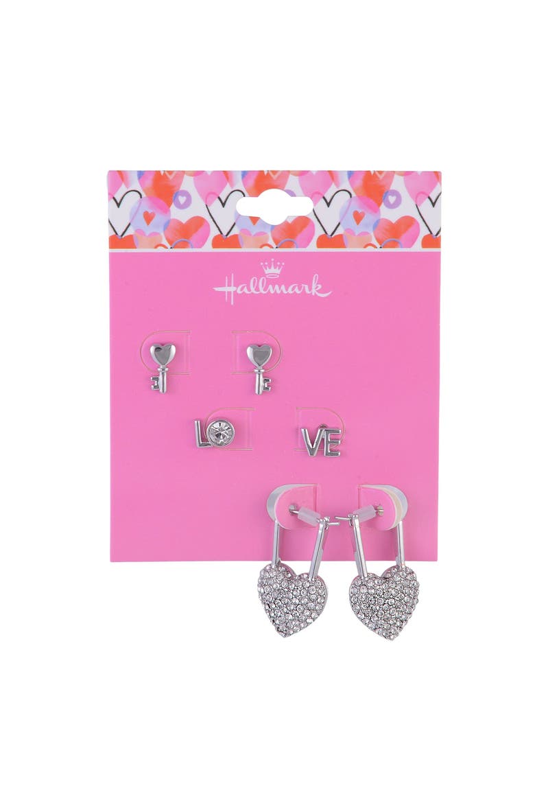 Silver Tone Valentine's Day Trio Earring Set, Alternate, color, Silver