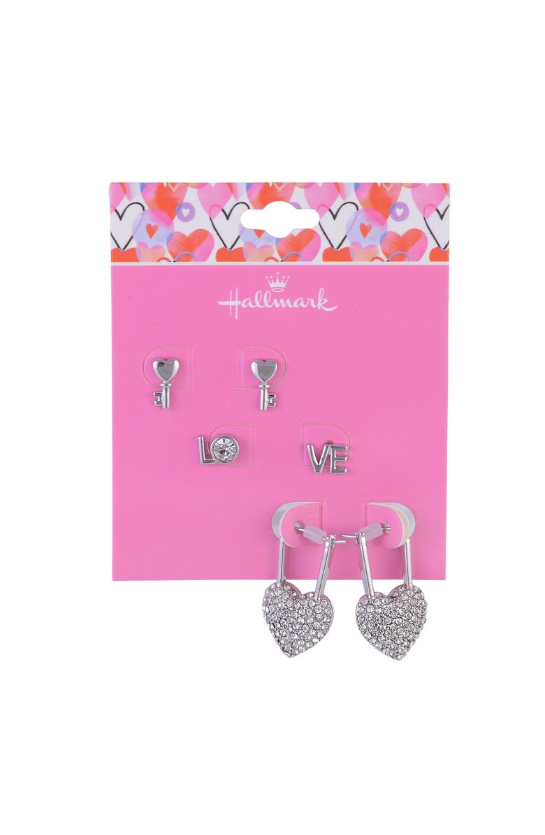 Hallmark Silver Tone Valentine's Day Trio Earring Set, Alternate, color, Silver