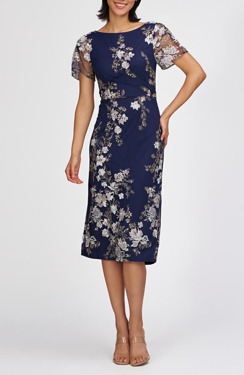 JS Collections Esmerelda Embroidered Cocktail Midi Dress, Main, color, 