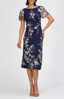 JS Collections Esmerelda Embroidered Cocktail Midi Dress