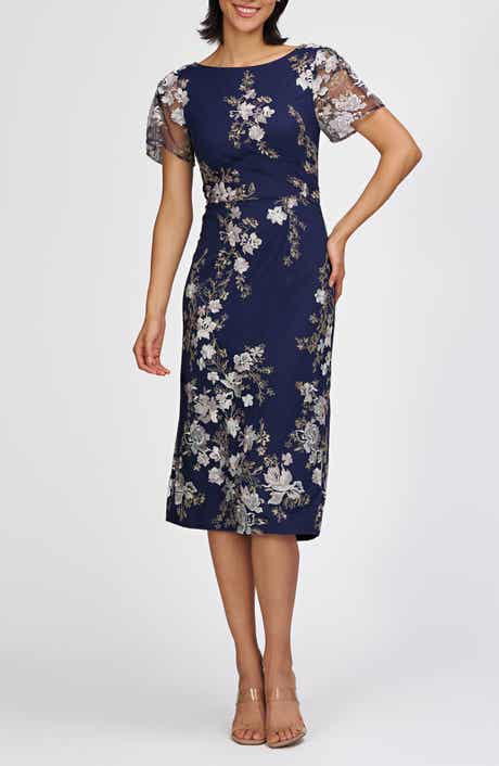 JS Collections Esmerelda Embroidered Cocktail Midi Dress