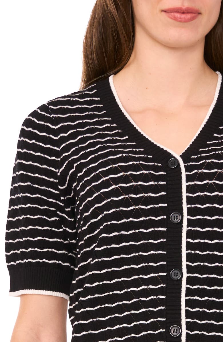 Halogen<sup>®</sup> Stripe Pointelle Cotton Button-Up Sweater, Alternate, color, Rich Black