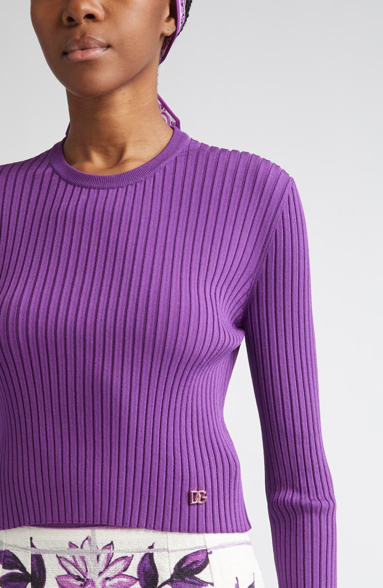 Dolce&Gabbana Crop Rib Sweater, Alternate, color, F0373 Viola 1